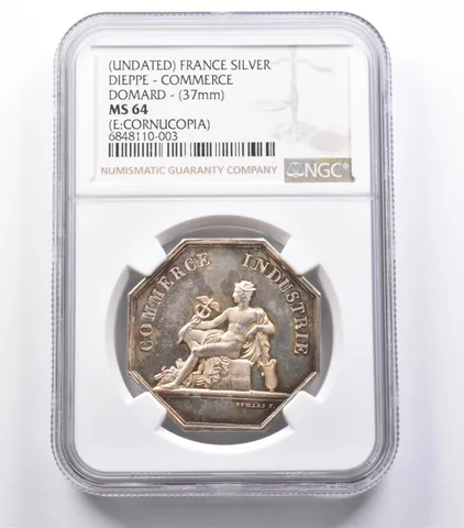 MS64 (Undated) France Silver Dieppe Commerce Domard (37mm) NGC a5328