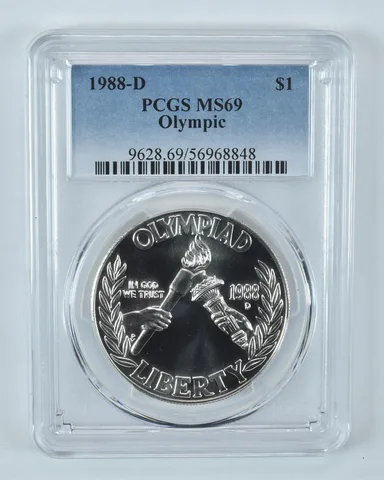 1988-D Olympic Torches Commemorative Dollar MS69 PCGS Blue Label