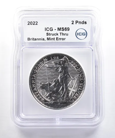 2022 Great Britain 2 Pounds Silver Britannia Mint Error MS69 ICG *4263