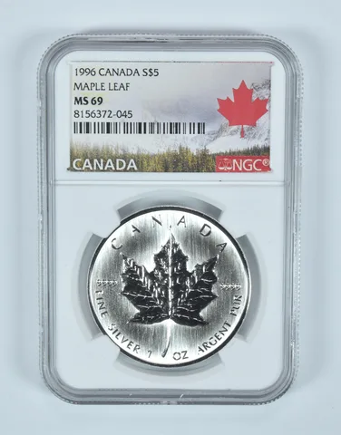 1996 Canada 5 Dollars Silver Maple Leaf MS69 NGC Canada Label