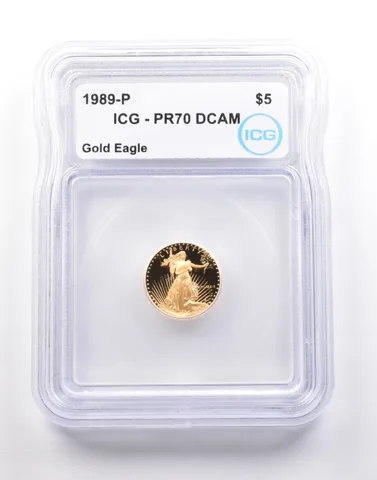 1989-P $5 American Gold Eagle 1/10 Oz Gold PR70 DCAM ICG
