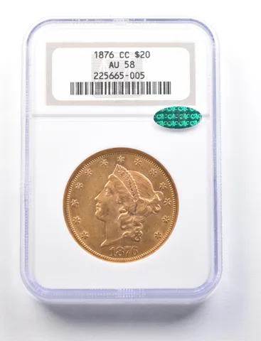 1876-CC $20 Liberty Head Gold Double Eagle AU58 NGC CAC a7737