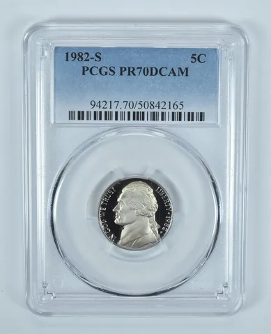 1982-S Jefferson Nickel PR70 DCAM PCGS Blue Label
