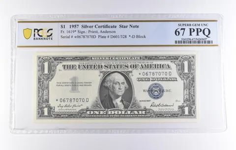 1957 $1 Silver Certificate Star Note Fr#1619* Superb Gem Unc 67 PPQ PCGS *8321