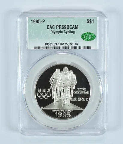 1995-P Olympic Cycling Commemorative Silver Dollar PR69 DCAM CAC CACg