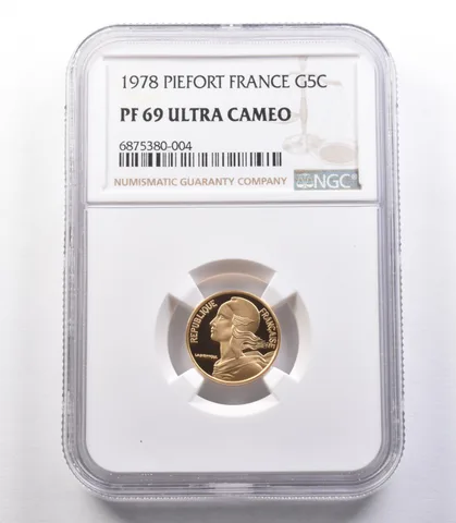 1978 Piefort France Gold 5 Centimes PF69 UCAM NGC a9781