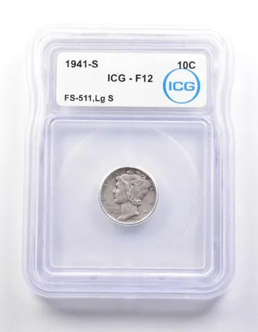 1941-S Mercury Dime FS-511 Large S F12 ICG *9867