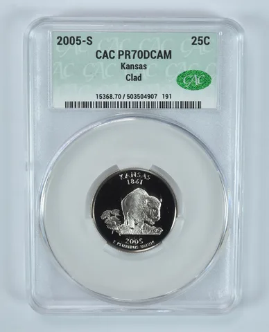 2005-S Washington State Quarter Kansas CLAD PR70 DCAM CAC CACg