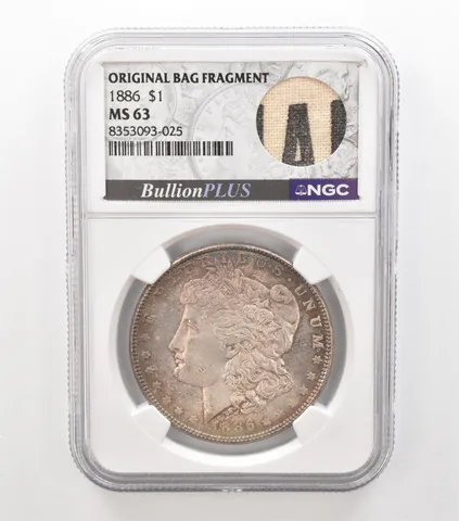 1886 Morgan Silver Dollar Original Bag Fragment MS63 NGC Beautiful Tone a3620