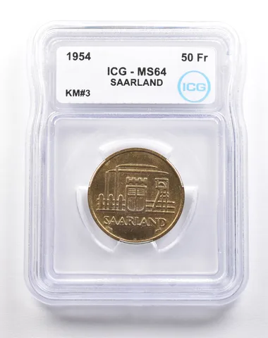 1954 Saarland 50 Francs KM#3 MS64 ICG *5528
