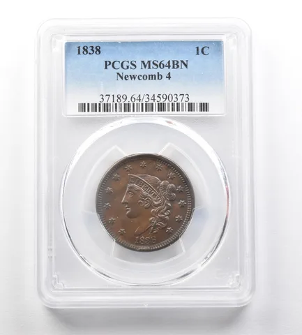 1838 Coronet Head Large Cent Newcomb 4 MS64 BN PCGS a3484