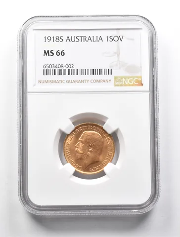 MS66 1918 S Australia 1 Gold Sovereign NGC *0671