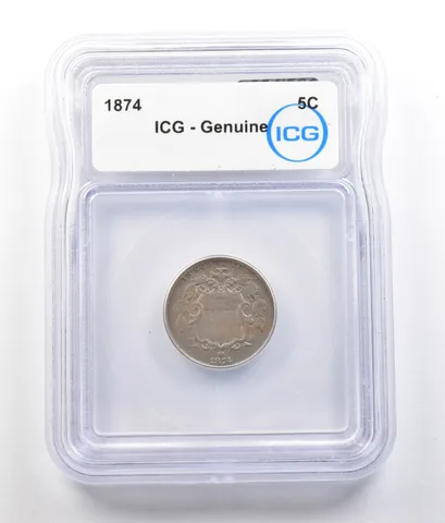 1874 Shield Nickel Genuine ICG a0736