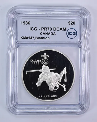 1986 Canada 20 Dollars Calgary Olympics Biathlon PR70 DCAM ICG