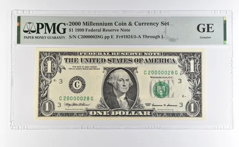 2000 Millennium Coin & Currency $1 1999 FRN Philadelphia PA Low Serial PMG *4610