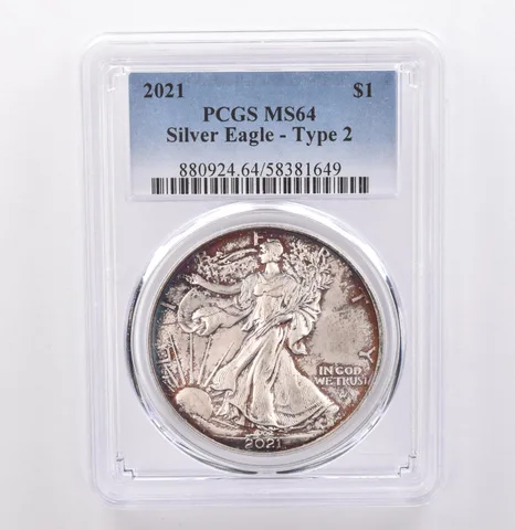 2021 American Silver Eagle Type 2 MS64 PCGS Beautiful Tone *9270