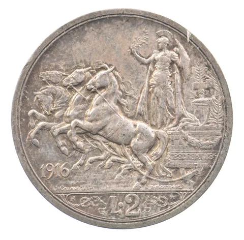 1916 Italy 2 Lire Victor Emmanuel III Silver *9087