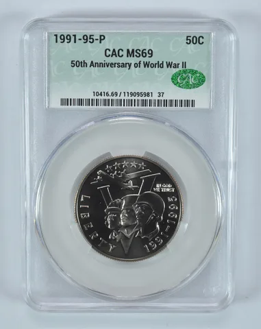1991-95-P World War 2 WWII Commemorative Half Dollar MS69 CAC CACg
