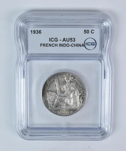 1936 French Indo-China 50 Cents AU53 ICG Beautiful Tone a5891