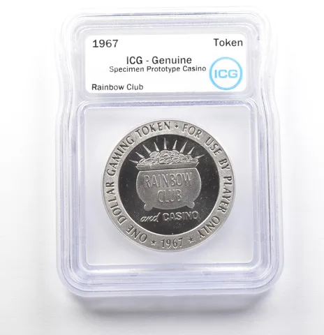 1967 Casino Token Rainbow Club Dollar Specimen Prototype Genuine ICG *0576