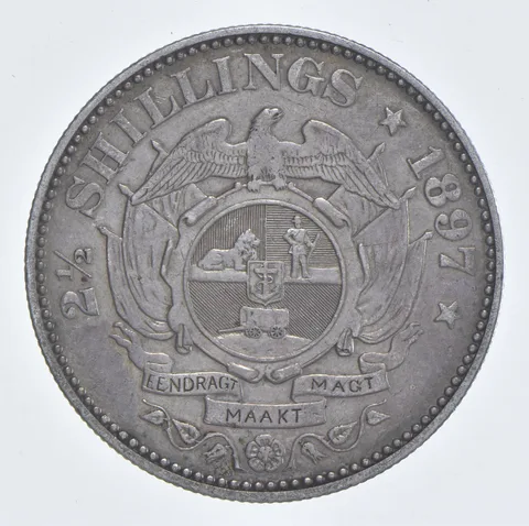 SILVER - WORLD Coin - 1897 South Africa 2 1/2 Shillings - World Silver Coin *847