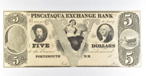 1800s $5 Portsmouth NH Piscataqua Exchange Bank Obsolete Note *8465