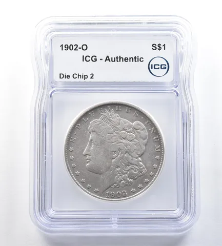1902-O Morgan Silver Dollar Die Chip 2 Authentic ICG *0541