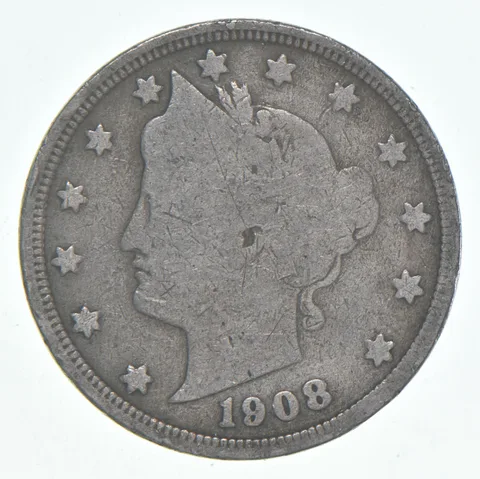 1908 Liberty V Nickel AC Average Circ
