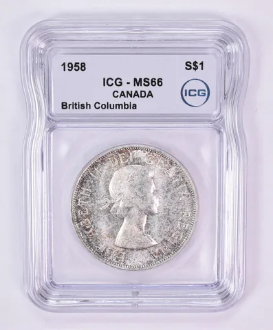 1958 Canada 1 Dollar Silver British Columbia MS66 ICG Beautiful Tone *1181