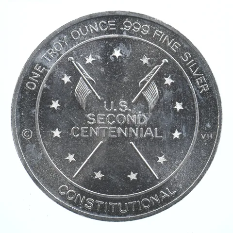 VINTAGE Art Bar/Round 19767 U.S. Second Centennial 1 Oz. .999 Silver 1 T Oz *840