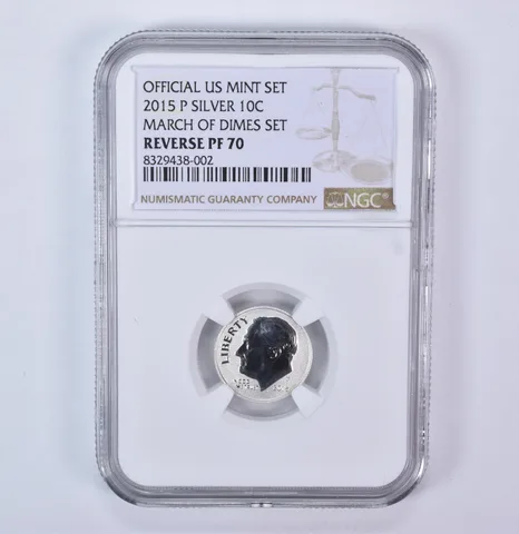 2015-P Roosevelt Dime 10c Silver March Of Dimes Set Reverse PF70 NGC Brown Lbl