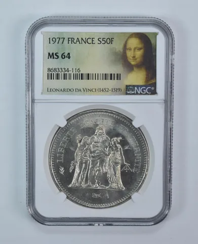1977 France 50 Francs Silver MS64 NGC Mona Lisa Label