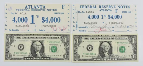 Lot (2) 1969 D $1 Atlanta GA FRN First + Last Of $1000 Brick *1742