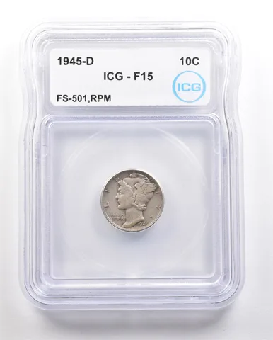 1945-D Mercury Dime FS-501 RPM F15 ICG *6403