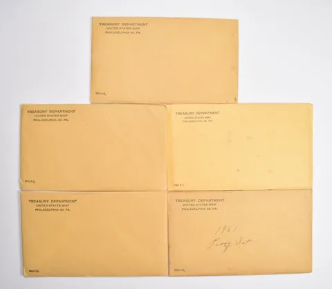 Lot (5) OGP 1961 US Mint Proof Set Envelopes - Empty - NO COINS