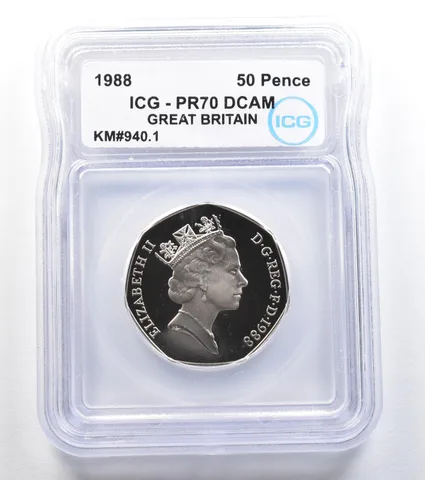 1988 Great Britain 50 Pence KM#940.1 PR70 DCAM ICG *7870