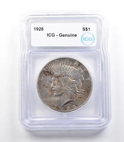 1928 Peace Silver Dollar Genuine ICG a2423