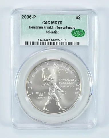 2006-P Ben Franklin Scientist Commemorative Silver Dollar MS70 CAC CACg
