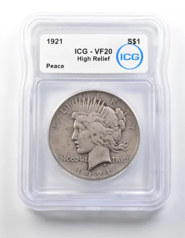 1921 Peace Silver Dollar High Relief VF20 ICG a8701