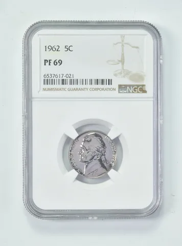 1962 Jefferson Nickel PF69 NGC Brown Lbl