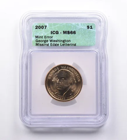 Mint Error MS66 2007 George Washington Dollar Missing Edge Lettering ICG *9633