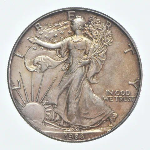 Beautiful Toned - 1986 American Silver Eagle 1 Troy Oz .999 Fine Silver *937