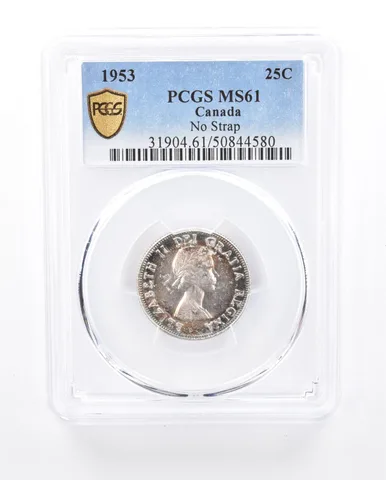 1953 Canada 25 Cents No Strap MS61 PCGS Beautiful Tone *1317