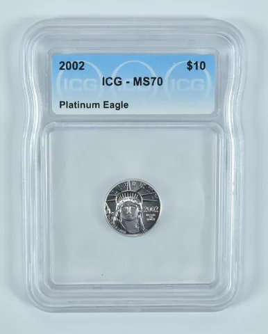 2002 $10 American Platinum Eagle 1/10 Oz Platinum MS70 ICG