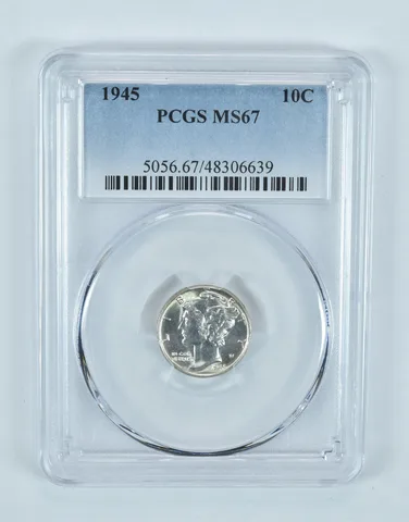 1945 Mercury Dime MS67 PCGS Blue Label