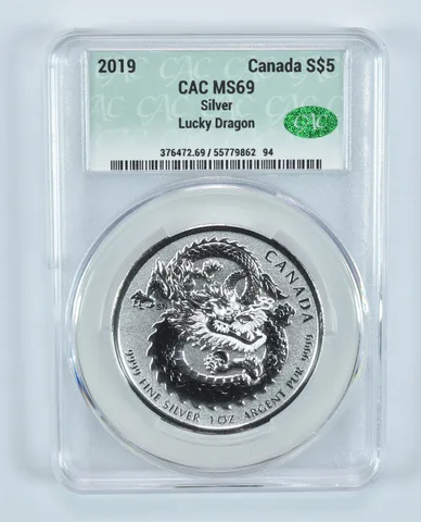 2019 Canada 5 Dollars Silver Lucky Dragon MS69 CAC CACg
