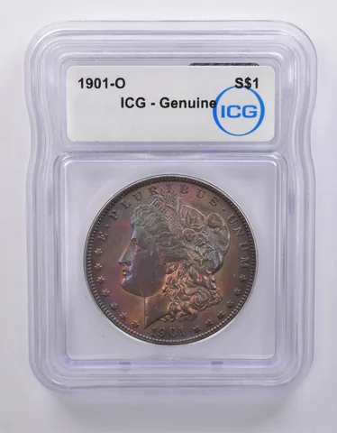 1901-O Morgan Silver Dollar Genuine ICG Rainbow Tone *7136