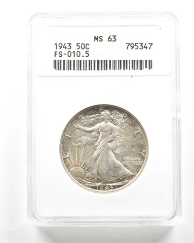 1943 Walking Liberty Half Dollar Double Die FS-010.5 MS63 ANACS *2061