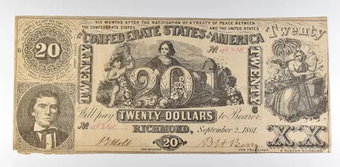 1861 $20 Confederate States Of America T-20 Large Note *8471