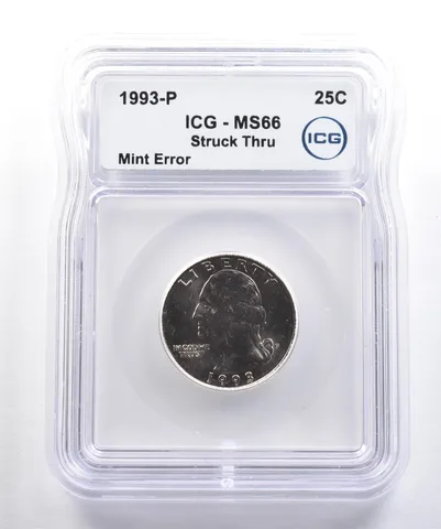 1993-P Washington Quarter Mint Error Struck Thru MS66 ICG *4259